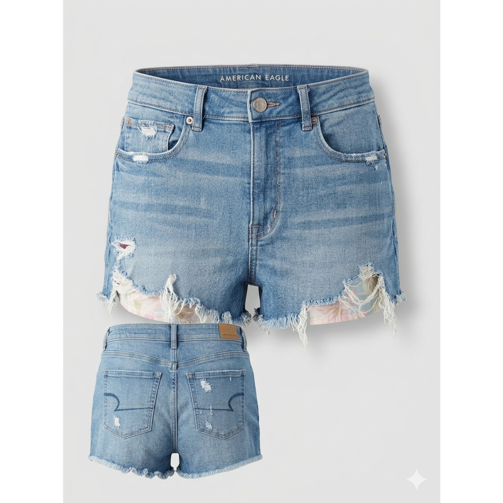 American Eagle High Rise Distressed Floral Pocket Denim Cutoff Jean Shorts 8